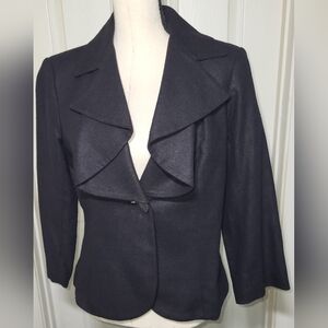 Transitions 100% Textured Silk  Single Button Blazer Womens 8 Black Shawl Lapel